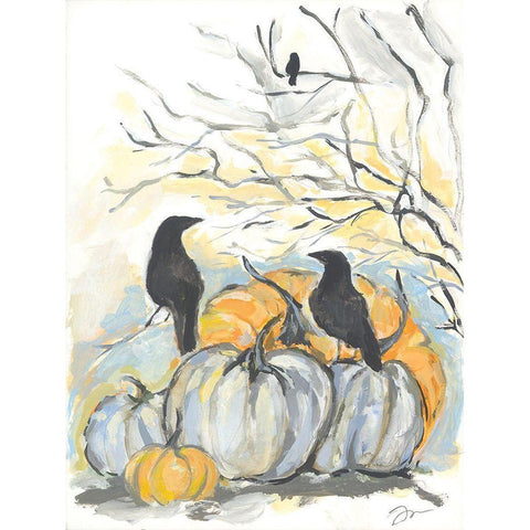 Crows in the Pumpkin Patch Gold Ornate Wood Framed Art Print with Double Matting by Mingo, Jessica