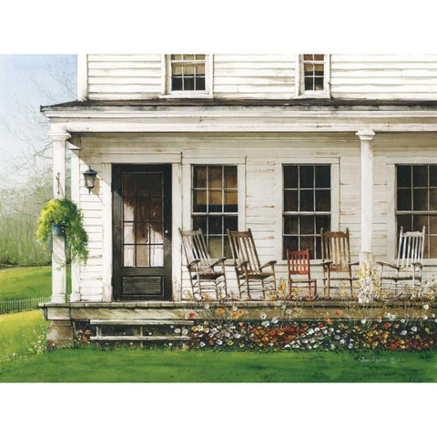 Back Porch Gathering White Modern Wood Framed Art Print by Rossini, John