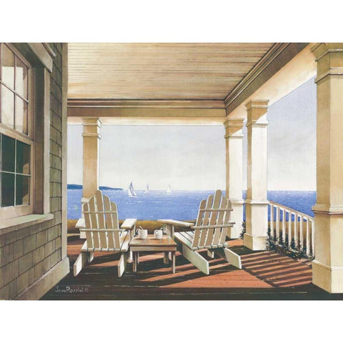 Veranda View Black Modern Wood Framed Art Print with Double Matting by Rossini, John