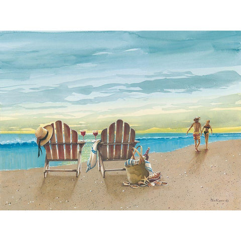 A Walk Along the Beach Black Modern Wood Framed Art Print with Double Matting by Rossini, John