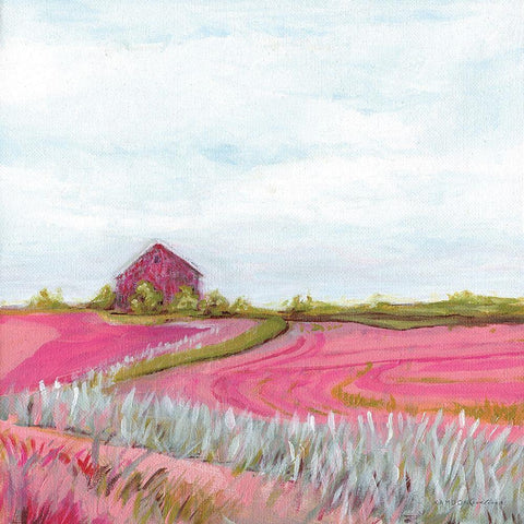 Pink Fall Farm Black Modern Wood Framed Art Print by Kamdon Kreations