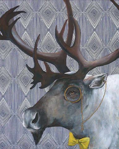 Mr. Caribou White Modern Wood Framed Art Print with Double Matting by Kamdon Kreations