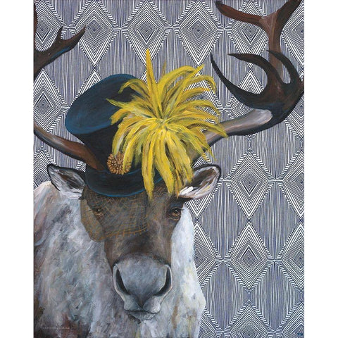 Mrs. Caribou White Modern Wood Framed Art Print by Kamdon Kreations