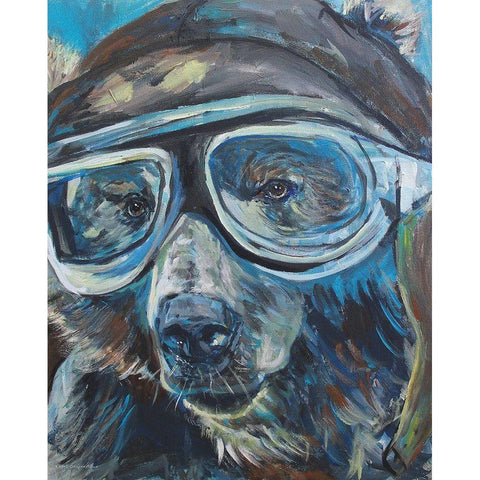 Pilot Bear 1 Black Modern Wood Framed Art Print with Double Matting by Kamdon Kreations