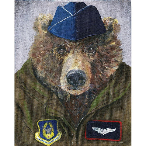 Pilot Bear 2 White Modern Wood Framed Art Print by Kamdon Kreations