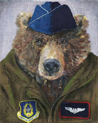 Pilot Bear 2 Black Ornate Wood Framed Art Print with Double Matting by Kamdon Kreations