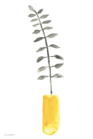 Fern in Mustard Vase 1 Black Ornate Wood Framed Art Print with Double Matting by Kamdon Kreations