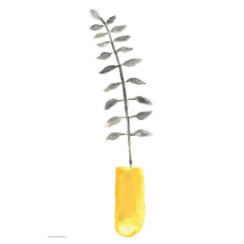 Fern in Mustard Vase 1 Black Modern Wood Framed Art Print by Kamdon Kreations