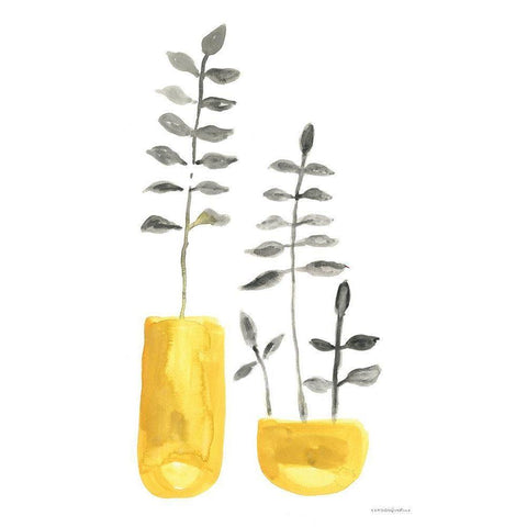 Fern in Mustard Vase 2 Black Modern Wood Framed Art Print by Kamdon Kreations