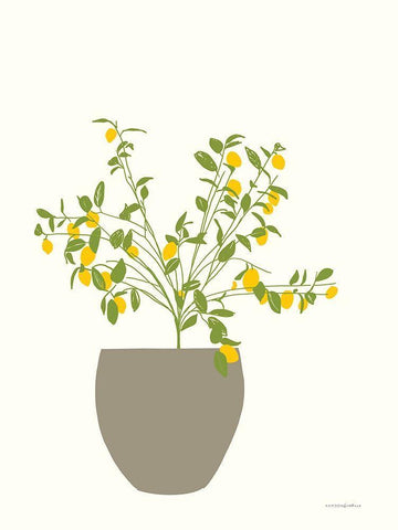 Lemon Tree White Modern Wood Framed Art Print with Double Matting by Kamdon Kreations