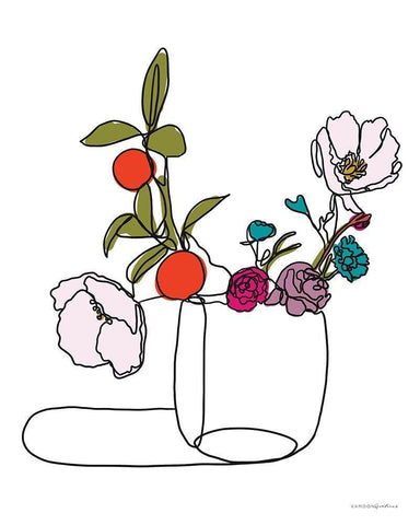 Lines and Flowers White Modern Wood Framed Art Print with Double Matting by Kamdon Kreations