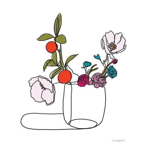 Lines and Flowers Black Modern Wood Framed Art Print by Kamdon Kreations