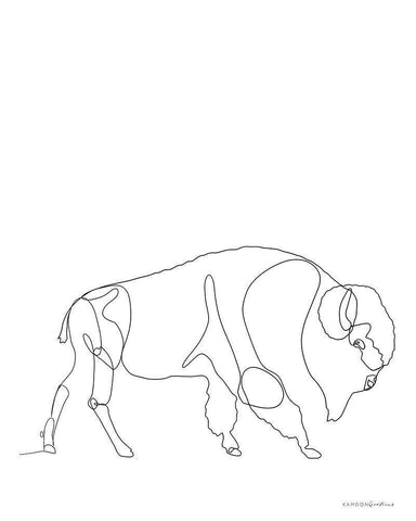 Bison White Modern Wood Framed Art Print with Double Matting by Kamdon Kreations