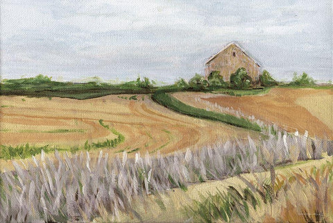 Golden Hour on the Farm White Modern Wood Framed Art Print with Double Matting by Kamdon Kreations