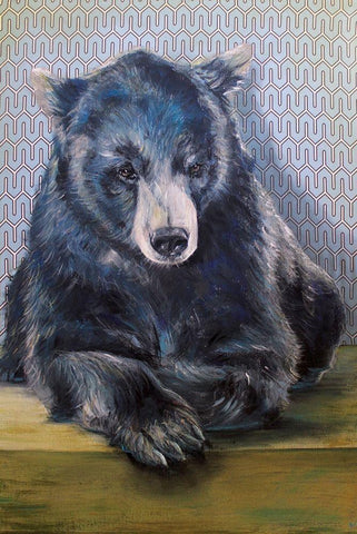 Black Bear White Modern Wood Framed Art Print with Double Matting by Kamdon Kreations