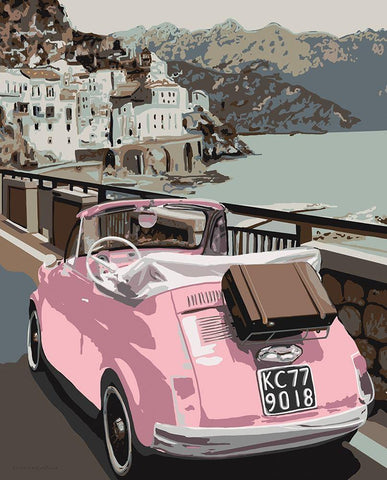 Pink Bug in Europe White Modern Wood Framed Art Print with Double Matting by Kamdon Kreations