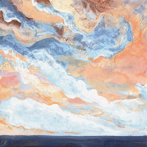 Coral Horizon Black Ornate Wood Framed Art Print with Double Matting by Kamdon Kreations