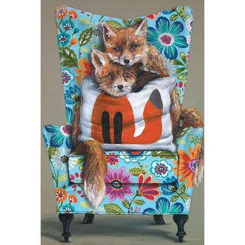 Tail of Two Foxes     Black Modern Wood Framed Art Print by Kamdon Kreations