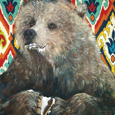 Bear Wants Smore   White Modern Wood Framed Art Print by Kamdon Kreations