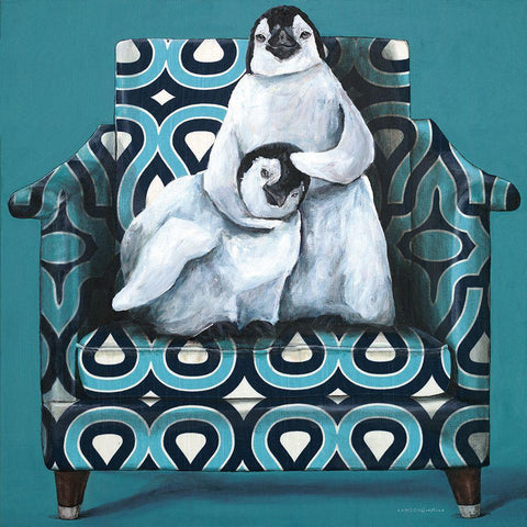 Penguin Noogie Black Ornate Wood Framed Art Print with Double Matting by Kamdon Kreations