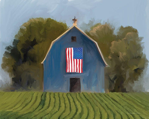 Land of the Free Barn    White Modern Wood Framed Art Print with Double Matting by Kamdon Kreations