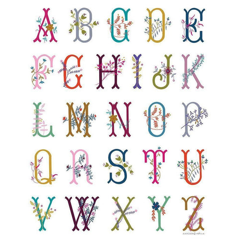 In the Garden Alphabet Black Modern Wood Framed Art Print with Double Matting by Kamdon Kreations