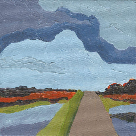 Down the Road     White Modern Wood Framed Art Print with Double Matting by Kamdon Kreations