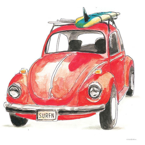 I Have the Bug to Go Surfin White Modern Wood Framed Art Print by Kamdon Kreations