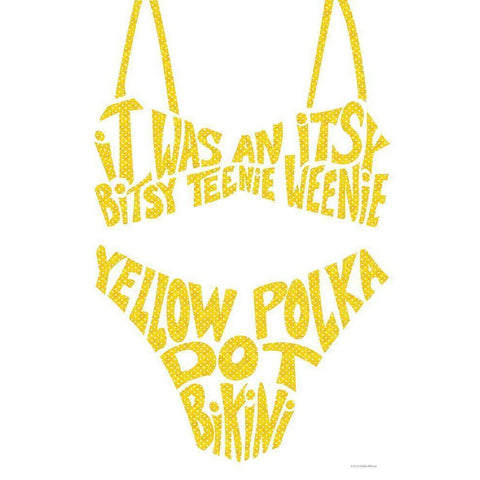 Yellow Polka Dot Bikini White Modern Wood Framed Art Print by Kamdon Kreations