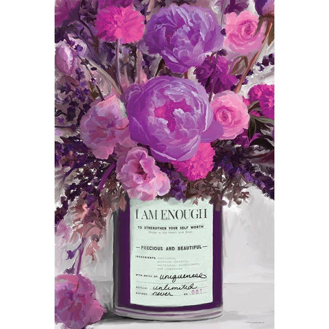 I Am Enough Floral Black Modern Wood Framed Art Print with Double Matting by Kamdon Kreations