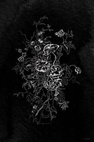 Lacey Flowers Black Ornate Wood Framed Art Print with Double Matting by Kamdon Kreations