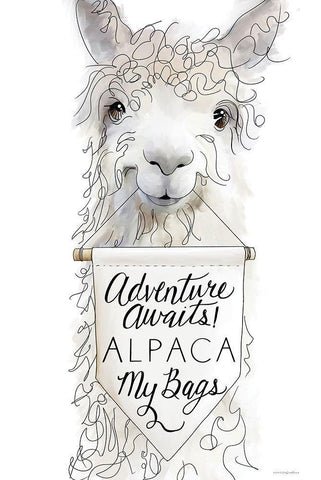 Alpaca My Bags White Modern Wood Framed Art Print with Double Matting by Kamdon Kreations