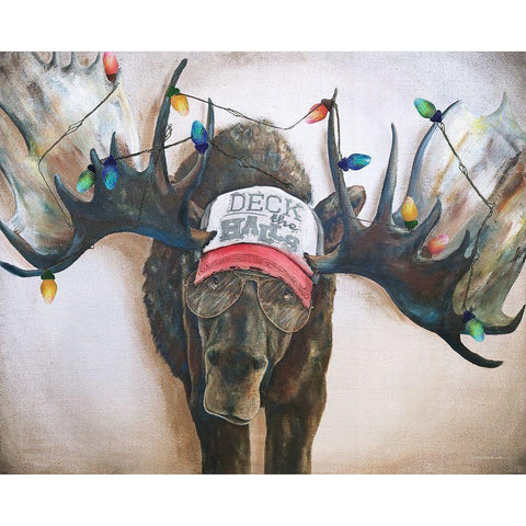 Deck the Halls Moose Black Modern Wood Framed Art Print with Double Matting by Kamdon Kreations