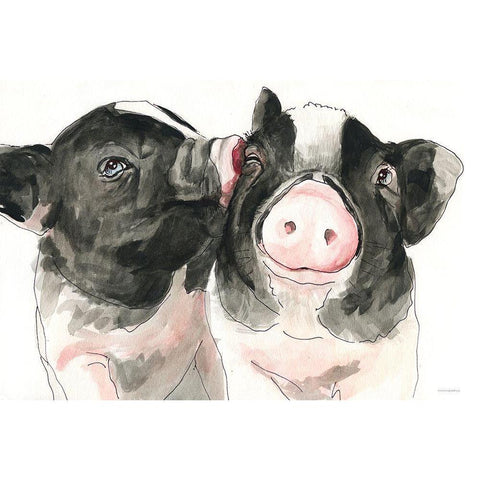 Piglet Kisses White Modern Wood Framed Art Print by Kamdon Kreations