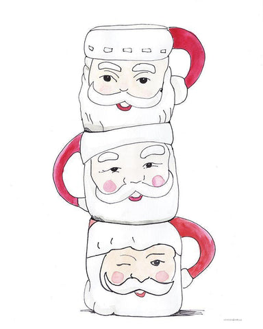 Santa Mugs White Modern Wood Framed Art Print with Double Matting by Kamdon Kreations