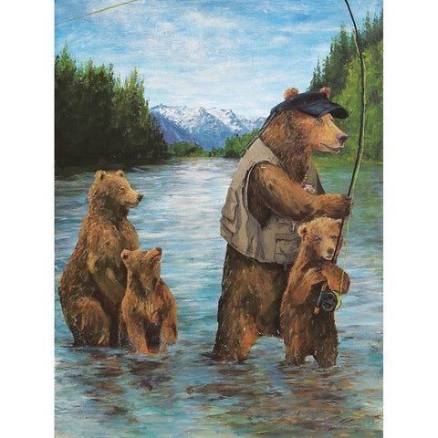 Papa Bear Black Modern Wood Framed Art Print with Double Matting by Kamdon Kreations