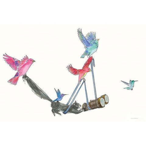 Bird Watching Black Modern Wood Framed Art Print with Double Matting by Kamdon Kreations