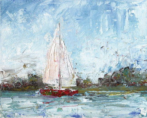 Here We Go a Sailing White Modern Wood Framed Art Print with Double Matting by Kamdon Kreations