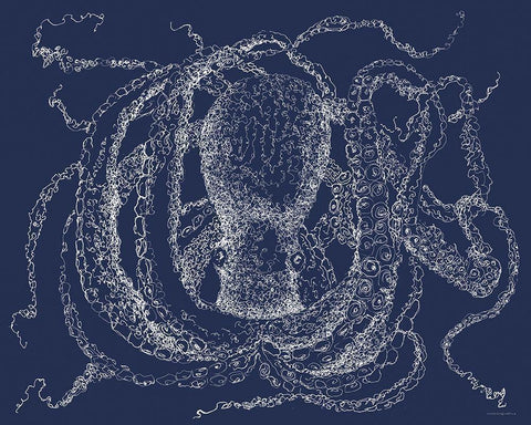 Octo Scribble Black Ornate Wood Framed Art Print with Double Matting by Kamdon Kreations