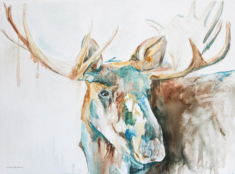 Water Moose White Modern Wood Framed Art Print with Double Matting by Kamdon Kreations