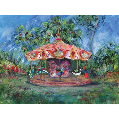 Birdie Go Round Black Modern Wood Framed Art Print with Double Matting by Kamdon Kreations