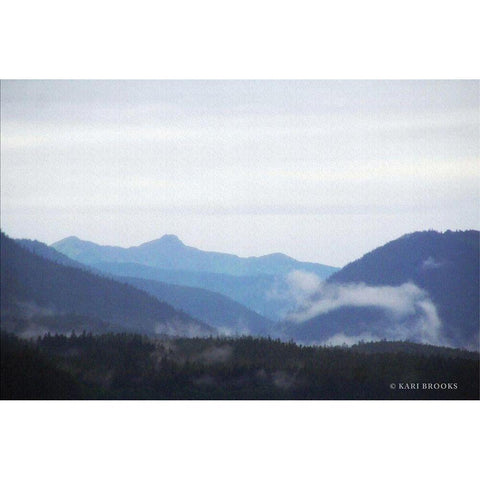Blue Hills And Fog White Modern Wood Framed Art Print by Brooks, Kari