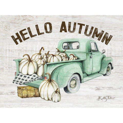 Hello Autumn Vintage Truck Black Modern Wood Framed Art Print by Talent, Kelley