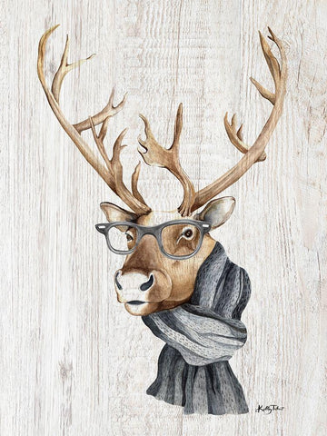 Hipster Reindeer Black Ornate Wood Framed Art Print with Double Matting by Talent, Kelley