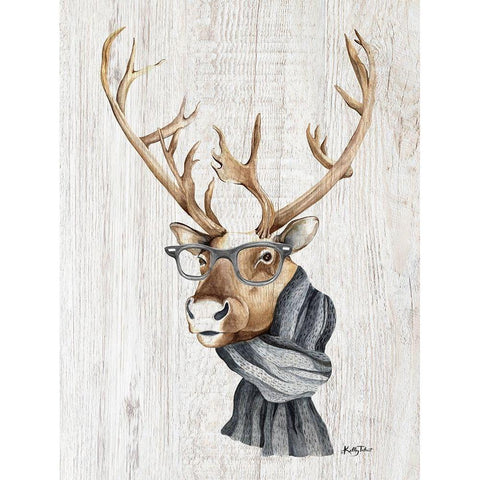 Hipster Reindeer Black Modern Wood Framed Art Print with Double Matting by Talent, Kelley