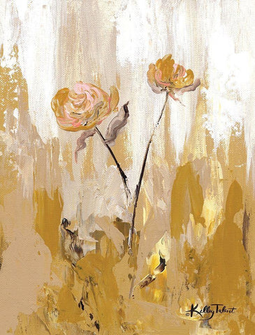 Gold Petals Dancing in the Wind II Black Ornate Wood Framed Art Print with Double Matting by Talent, Kelley