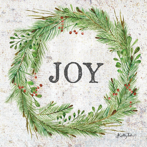 Joy Wreath White Modern Wood Framed Art Print with Double Matting by Talent, Kelley