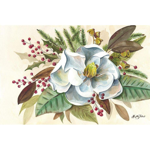 Christmas Magnolia Black Modern Wood Framed Art Print with Double Matting by Talent, Kelley