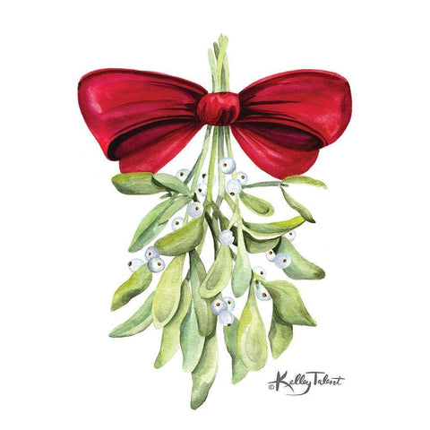 Mistletoe Kisses    White Modern Wood Framed Art Print with Double Matting by Talent, Kelley