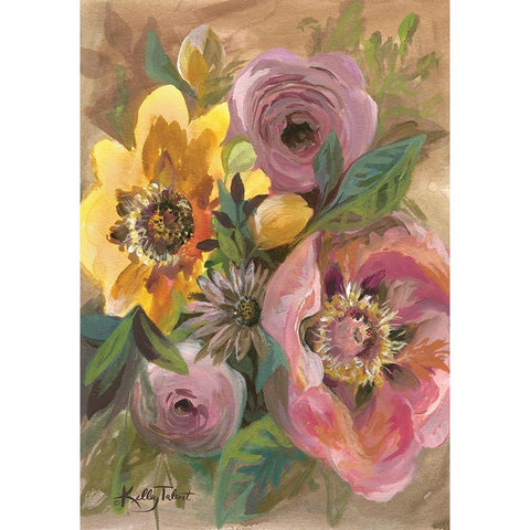 Peony Rose Bouquet Gold Ornate Wood Framed Art Print with Double Matting by Talent, Kelley